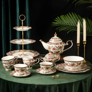 Elegant Retro Floral Print Tea Set